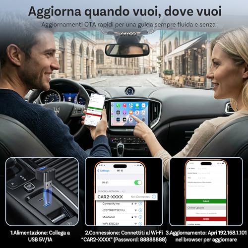 OTTOCAST Mini Core Adattatore Wireless 2 in 1 per CarPlay e Android Auto, Dongle Compatto con Wi-Fi 6 e Bluetooth 5.4, Pulsante Smart Switch, Connessione Automatica