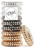 10 pack Painless PATENTED OOO Hair Ties. Ponytail holder spiral coil traceless hair bands. For all types of hair. LARGE SIZE (Metallics)