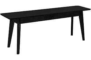 DELAVIN 47 Inch Oak Wood Dining Bench, Modern Black Multi-Purpose Bench for Kitchen, Bedroom, or Living Room