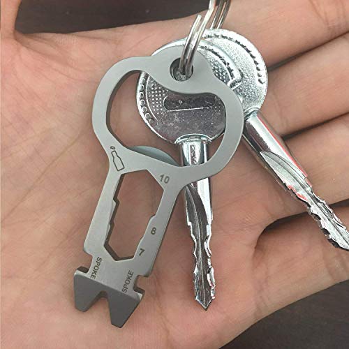 Keychain Multi-Tool EDC Mini-Tool 10-in-1 Key Tool (Bottle Opener Nail Puller Bicycle Tool Box Opener Screw Driver Cord Cutter 7/8/10mm Wrench) Stainless Steel (key chain size, silver)