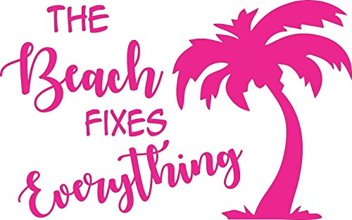Pink Beach Fixes Everything Ocean Palm Tree - Die Cut Vinyl Window Decal/Sticker for Car/Truck
