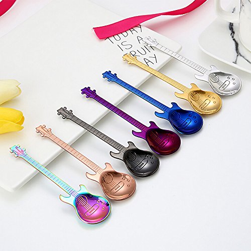YJYDADA Stainless Steel Guitar Spoons Rainbow Coffee Tea Spoon Flatware Drinking Tools (Silver) - Thumbnail 3