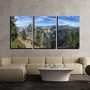 Mountain Top View with Forest and Cloudy Sky x3 Panels