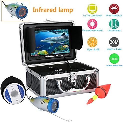 MAOTEWANG 20M Cable 7" Inch 1000tvl Underwater Fishing Video Camera Kit 12 PCS LED Infrared Lamp Lights Video Fish Finder Lake Under Water fish camera