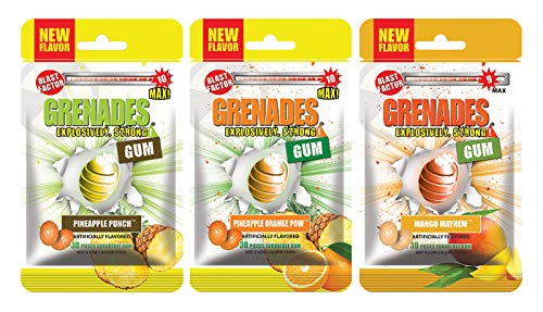 Grenades Explosively Strong Mint Sugar-Free Gum - Intense, Long Lasting Flavor and Breath Freshening - Pack of 3 (Variety)(120 Pieces) - Thumbnail 4