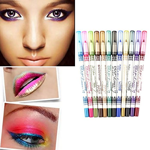 Popfeel 12 Color Glitter Eyeliner Lip Liner Set ,PVC Design Eyebrow Pen
