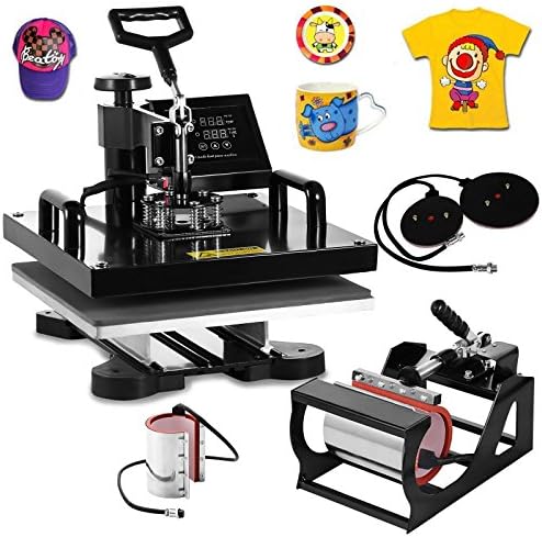 DeEtt 15"x15" 6IN1 Combo T-Shirt Heat Press 360 Degree Rotation Swing Away Heat Press Machine Sublimation Transfer Baseball Mug Hat Pressing (15"x15" 6IN1)