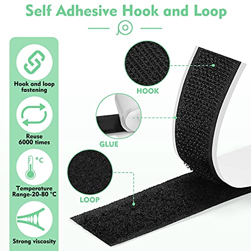 MOSOTECH-Hook-y-Loop-Auto-Adhesivo-Cinta-Rollo-8M-Nylon-Auto-Doble-Cinta-Extra-Fuerte-con-4-pcs-Adhesivo-Redondo-para-Oficina-Domestica-Bricolaje-Negro