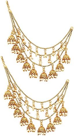 Sanjog 18K Gold-Plated Triple Layer 9 Jhumks Ear Chain For Women