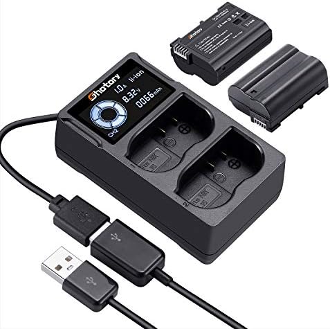 EN-EL15 Camera Battery Charger Kit, Shotory 2 Pack Batteries and Micro USB LCD Display Charger for Nikon D750, D7500, D850, D810, D810A, D800, D800E, D7200, D500, D610, D600