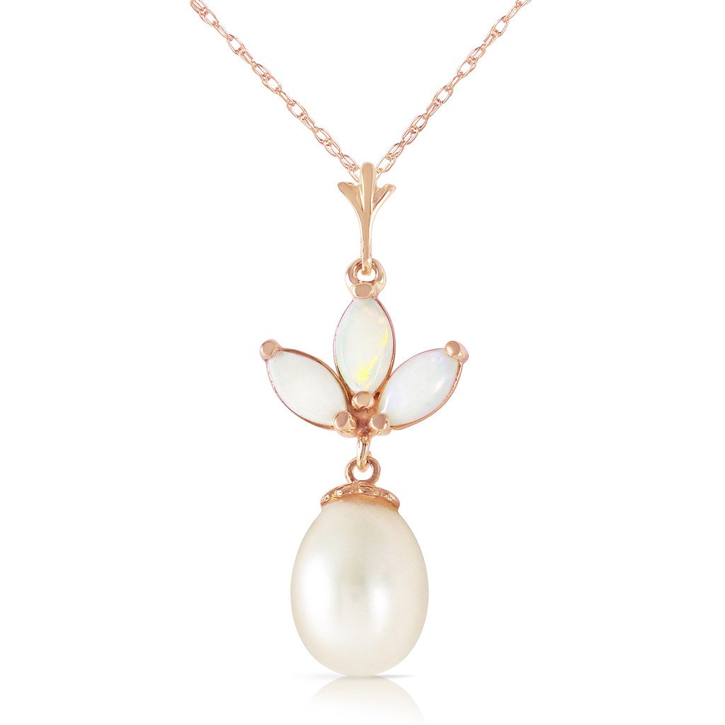 14k Yellow, White, Rose Gold Necklace with Freshwater-cultured Pearl and Opals