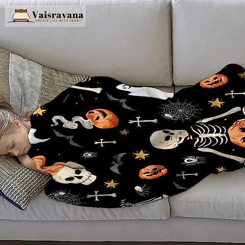 Hojizaio Halloween Blanket Black Ghost Spooky Spider Fall Blanket for Children Women Men Candy Skull Pumpkin Bat Webs Halloween Blanket Decorations for Couch，Bed，Living Room 30