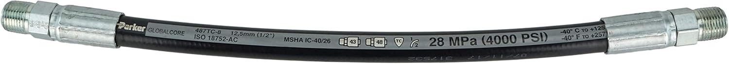 Parker Hannifan 1/2" x 1' Hydraulic Hose. Multiple Lengths in Listing! 1/2" Male NPT x 1/2" Male NPT Assembly. Minimum 4000 psi (1/2" x 1')