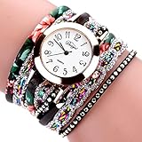 Hunputa® 2016 New Watches Women Flower Popular Quartz Watch Luxury Bracelet Women Dress Lady Gift Flower Gemstone Wristwatch (Black)