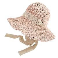 JUNESUN Japanese Literary Girls Summer Straw Weave Fisherman Hat Crochet Long Floral Lace Ribbon Wide Brim Foldable Sunproof Beach Cap