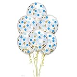 FUNPRT 12 Inch Gold,Blue,Light Blue Round Confetti Balloons,12 Count,Confetti Has Been Loaded Into The Balloons
