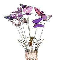 loinhgeo- Stage Patio Office 10Pcs/Set Simulation Butterfly Stick Outdoor Garden Flower Pot Decor Ornament - Purple