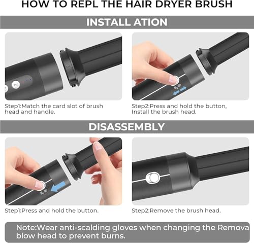 7 in 1 Hair Dryer Brush, Hot Air Brush 110000 RPM High Speed Hair Dryer with Detachable Hair Styling Tools, Ionic Hair Dryer, Air Curling Iron, Curling Brush, Hair Straightener Brush (Black)