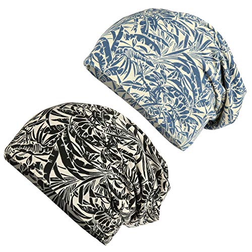 HONENNA Flower Printed Cotton Beanie Women Turban Headband Chemo Cap (2 Pack Set 14)