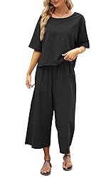 Nfsion Womens Summer 2 Piece Outfits Crewneck Half