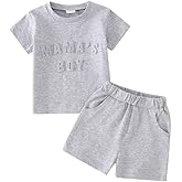 Voonlie Toddler Baby Boy Summer Clothes Letter T Shirt Elastic Waist Shorts with Pockets 2Pcs Casual Outfit
