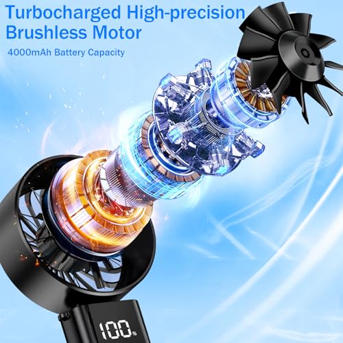 Feebee Portable Fan, Mini USB Hand Fan Small Portable Rechargeable Pocket Fan 5 Speed, 4000 mAh, Outdoor Battery Hand Fan for Office, Travel, Makeup, Camping (Black)