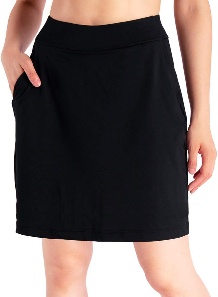 Yogipace Women's 4 Pockets UPF 50+ 17" Long Tennis Skirt Running Golf Skorts: Clothing