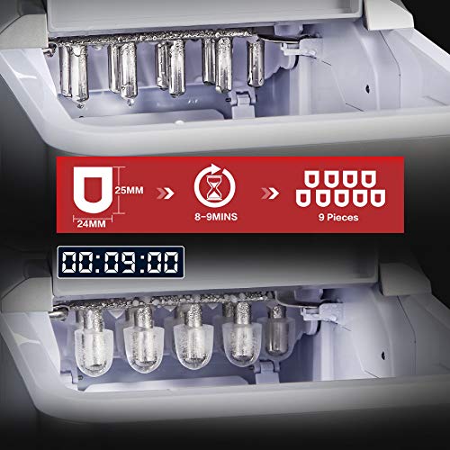 Sunmaki Eiswürfelmaschine, 12kg Eiswürfel 24h, Eiswürfelbereiter Edelstahl, 1.5L Wassertank, Eismaschine Ice Maker 120W… – Bild 5