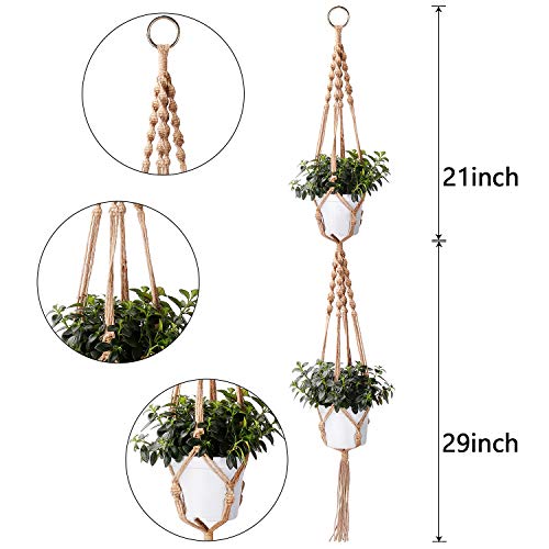Macrame Plant Hangers, PEMOTech 50 Inch Double Hanging Plant Holder, Plant Hangers Hold Up 45 Pound Plant Pot, Handmade Natural Jute Fiber (Pack of 2) - Thumbnail 2