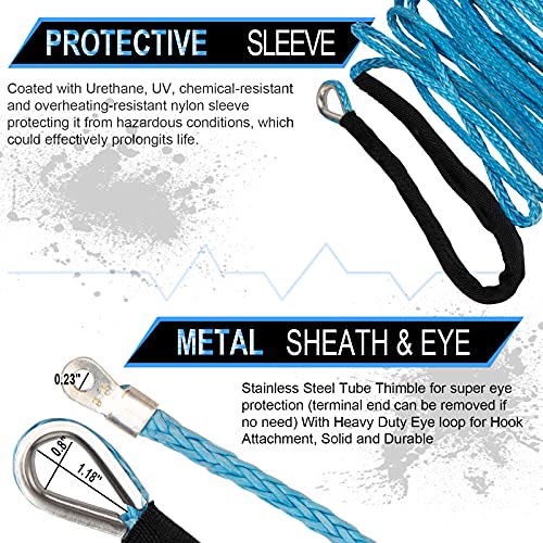 TYT 1/4" x 50ft Synthetic Winch Rope, 8500LB Winch Line Cable Nylon Rope with Protecting Sleeve and Rubber Stopper, 12 Strands Winch Rope with Hook, Sheath and Fairlead for 4WD ATV UTV SUV - Image 2