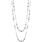 Noessla Layered Long Necklaces for Women Silver Black Beaded Necklace Vintage Flower Costume Jewelry Birthday Gifts for Women