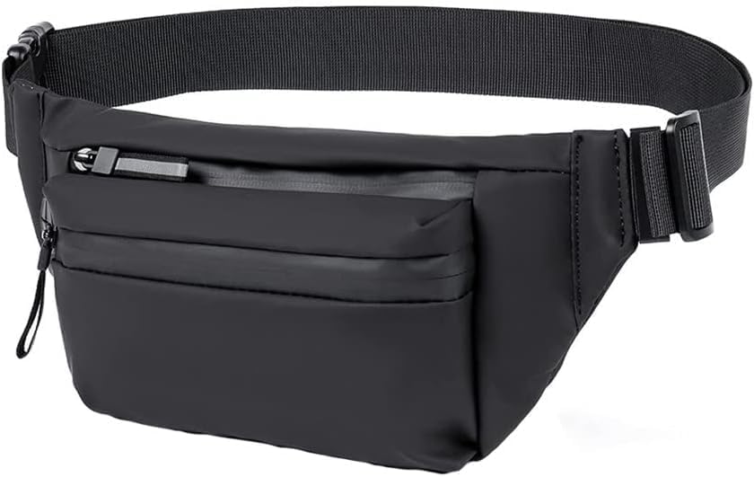 FDEETY Waterproof Bumbag for Men and Women Adjustable Waist Bag Fanny Pack for Travel Running Hiking Jogging Cycling Outdoor Sports Party Gifts (Black)