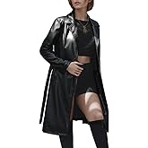 VANGULL Women Trench Coat Long Jacket PU Leather Classic Lapel Coat with Belt