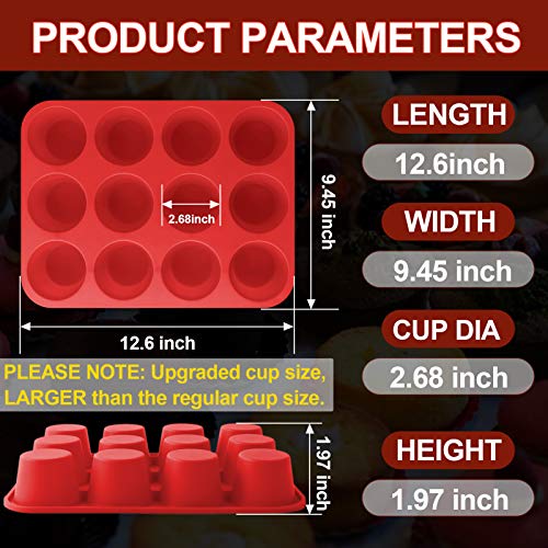 Silicone Jumbo Muffin Pan 12 Cups, European Grade Cupcake Baking Pan
