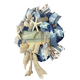 Beautiful Blue Burlap Artisan “Life is a Beautiful Ride” Beach, Coastal, Tropical Wreath with Nautical Rope, Starfish… 5121 43jNyS