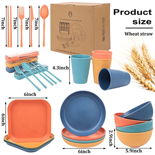Wheat Straw Dinnerware Sets, Kids Plates and Bowls Sets, Unbreakable Microwave Dishwasher Safe Tableware, Lightweight Reusable Kitchen Set Travel Camping RV Dishes