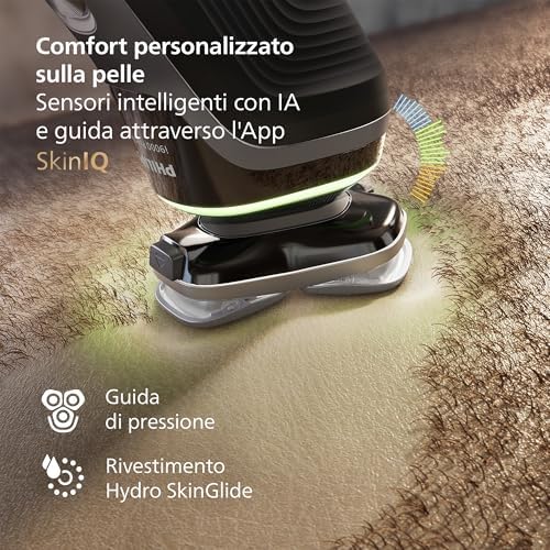 Shaver i9000 Prestige, rasoio elettrico Wet & Dry, tecnologia Skin IQ, triplo sistema di sollevamento e taglio, doppie lame di precisione in acciaio 360º, pod di pulizia rapida, XP9202/30