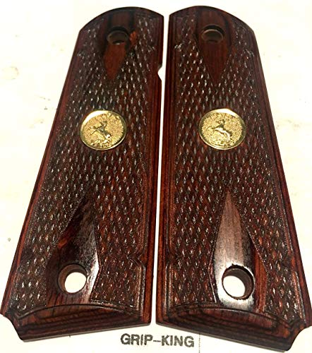 GRIP KING 1911 GRIPS SALE $39.73.FITS COLT FULL SIZE, EXOTIC BURLED ROSEWOOD GOLD "RAMPANT HORSE " MEDALLIONS FULL BORDERS FANCY EDGE. DOUBLE DIAMONDS,CHECKERED COLT CLASSIC. MADE IN U.S.A. - Thumbnail 7