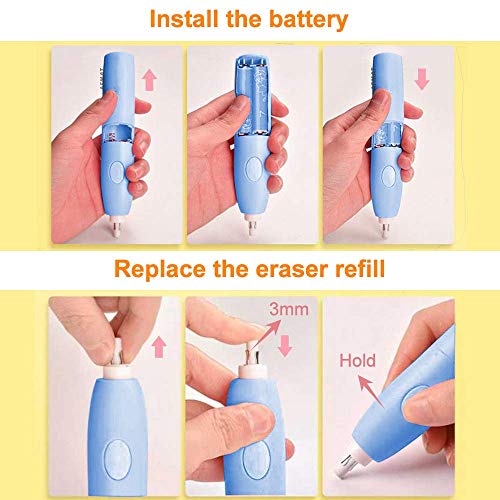 Electric Erasers, Electric Eraser with 140 Refills, Battery Operated Eraser, Electric Eraser Kit for Artists, Art Pencils, Drawing, Painting, Sketching, Drafting, Arts and Crafts-Blue