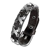Polytree Women's Men's Punk Stylish Leather Bangle Alloy Wristband Cuff Bracelet Jewelry