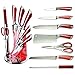 Imperial Collection IM-KST8 WRD Premium Stainless Steel Kitchen Knife Set with with Rotating Block Stand, Red Wine - 8 Piece Set