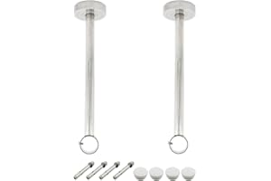 2 Pack Ceiling Mount Bracket, Stainless Steel Wardrobe Pipe Bracket Rod Holder Ceiling Holder, ULIFESTAR Shower Curtain Closet Wardrobe Rod Lever Support Pipe Flange Socket (D*H)33 * 350mm/1.3 * 14''