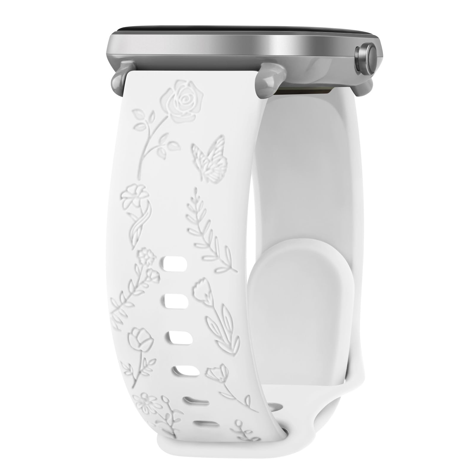 Rose Butterfly Strap for Garmin Venu Sq 2/Venu 2 Plus/Vivoactive 3/3 Music - 20mm Silicone Sport Replacement for Garmin Forerunner 55/645/245 (White)