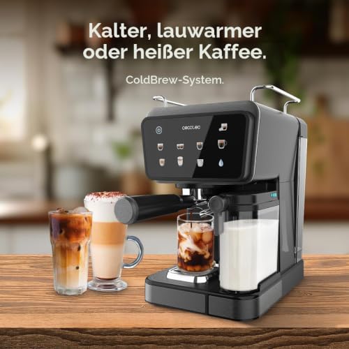 Halbautomatische Espressomaschine Power Espresso Touch ColdBrew Latte. 1350 W, 20 Bar, Kalt, Warm oder Heiß, Touch-Display, 1,5 L Wassertank, 500 ml Milchtank, Doppelter Siebträg