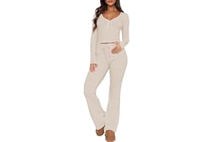 FWBBG Womens 2 Piece Lounge Sets Long Sleeve Crop Tops V Neck Flare Pants Set Fall Y2k Casual Outfits