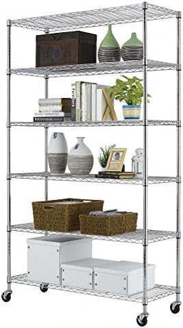 Steel Metal shelf New 6 Wire Tier Layer Shelves Wall Kitchen Restaurant Home Garage Display Shelving Rack 82”×48”×18” Adjustable with Wheels