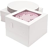 Miluoou 20pcs Cake Boxes with Cake Boards (10 Boxes & 10 Boards), 10x10x8 Inches White Bakery Box with Window, Large Baking B