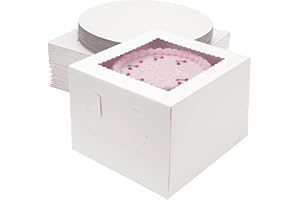Miluoou 20pcs Cake Boxes with Cake Boards (10 Boxes & 10 Boards), 10x10x8 Inches White Bakery Box with Window, Large Baking B