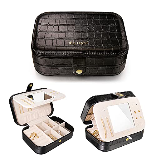 S.Leaf Travel Jewelry Organizer Boxes for Women Small Portable Necklace Earrings Bracelet Rings Travel Case Best Friend Birthday Gifts for Women Trendy (15_Crocodile_Black_Big)