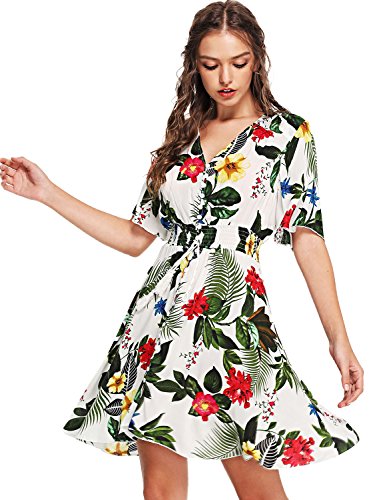 Milumia Women's Boho Button Up Split Floral Print Flowy Party